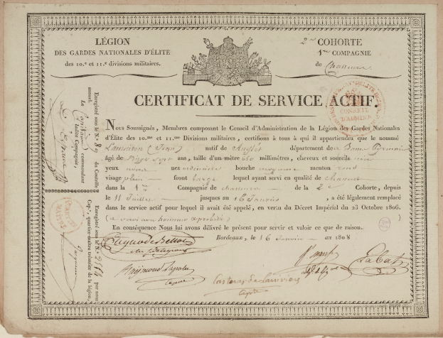 Ein gerahmtes Zertifikat mit einem dekorativen Rahmen und einem Siegel oben, das den Text 'Zertifikat Dienstleistungsaktif' in fetter, schwarzer Schrift anzeigt.