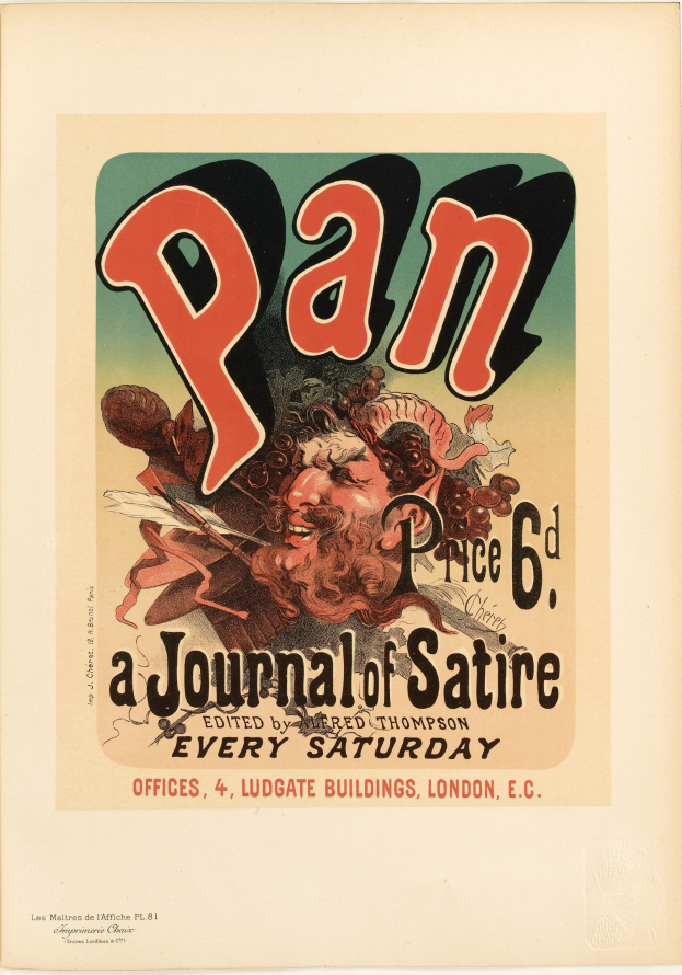 Plakat für 'Pan: Eine Satirezeitschrift' mit einer Person in einem weißen Hemd mit kurzen dunklen Haaren und einem ernsten Gesichtsausdruck, die vor einem weißen Hintergrund mit fetter schwarzer Schrift steht.