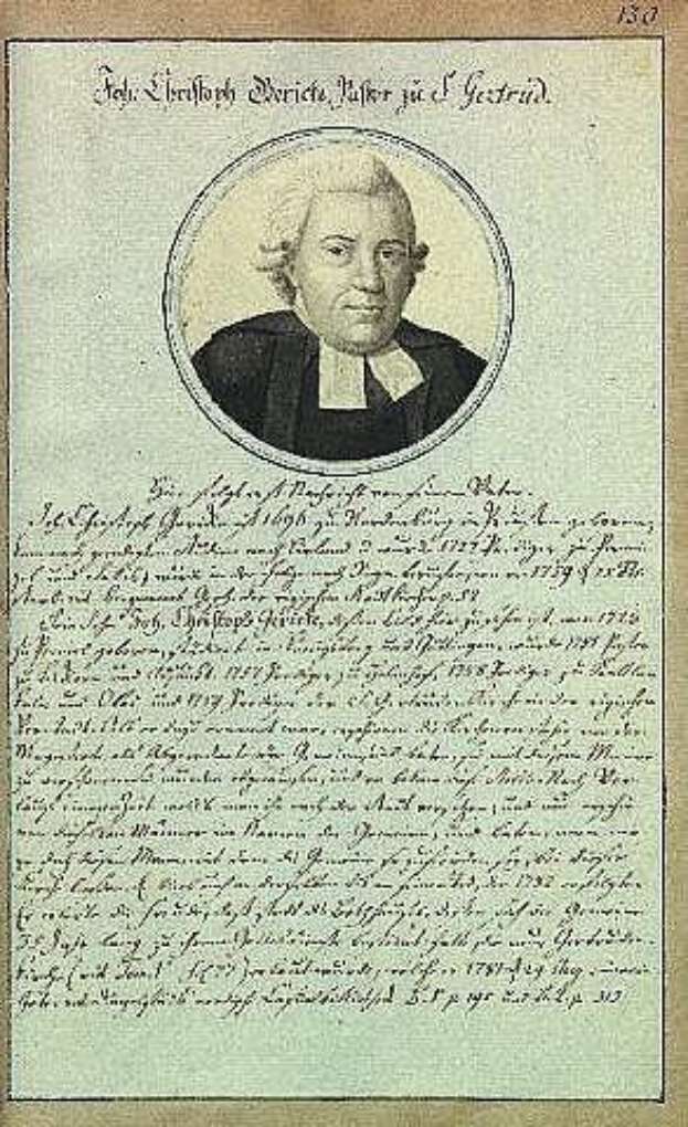 Schwarzes und weißes Porträt von Johann Wolfgang von Goethe in einer schwarzen Robe, identifiziert als erster deutscher Bundeskanzler, auf einem alten Dokument aus dem Jahr 1789.