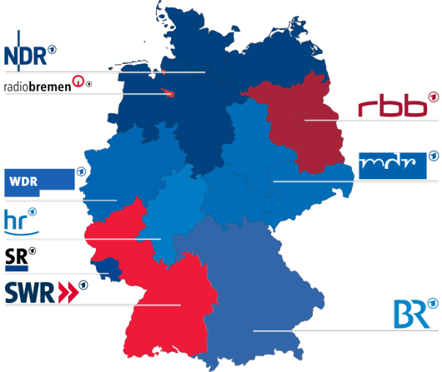 Eine Deutschlandkarte mit rot und blau hervorgehobenen Bundesländern, die die Ergebnisse der Wahl von 2016 zeigen, einschließlich der Namen der Kandidaten und des Wahldatums.