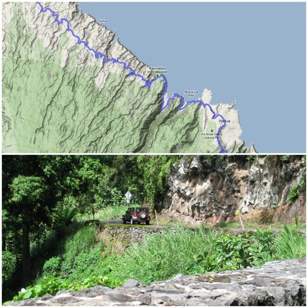 Ein Collage-Bild mit einem Auto auf einer Straße in einem Bild und einer Landkarte in einem anderen.