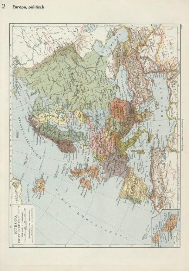 Eine Karte von Europa aus dem 19. Jahrhundert, die die politischen Grenzen zeigt.