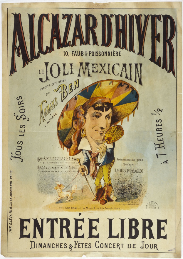 Plakat, das ein mexikanisches Konzert mit einem Mann in Hut und Textbeschreibung des Ereignisses ankündigt